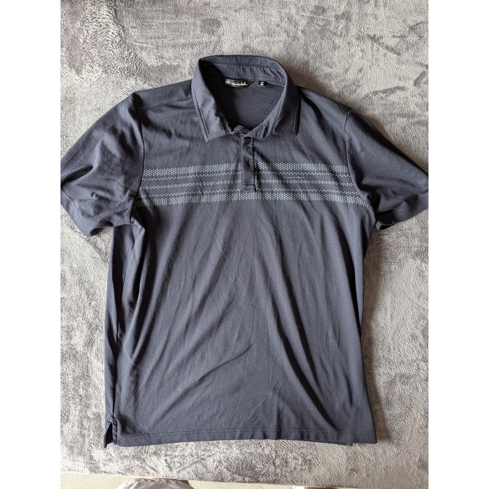 TravisMathew Mens XXL Pima Cotton Blend Geometric Stripe Polo Shirt Dark Gray